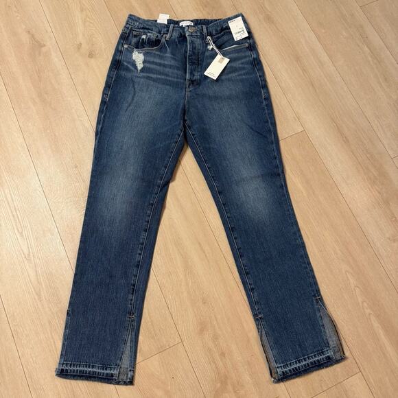 Good American Women’s Good Boy Double Slit Jeans Raw Hem Button Fly Blue Size 10 - Picture 3 of 9